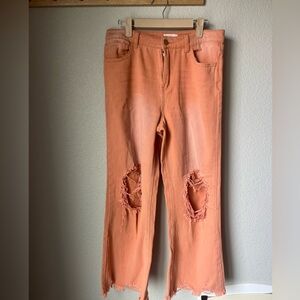 Annie Wear Distressed Raw Hem Elsie Jeans in Melon